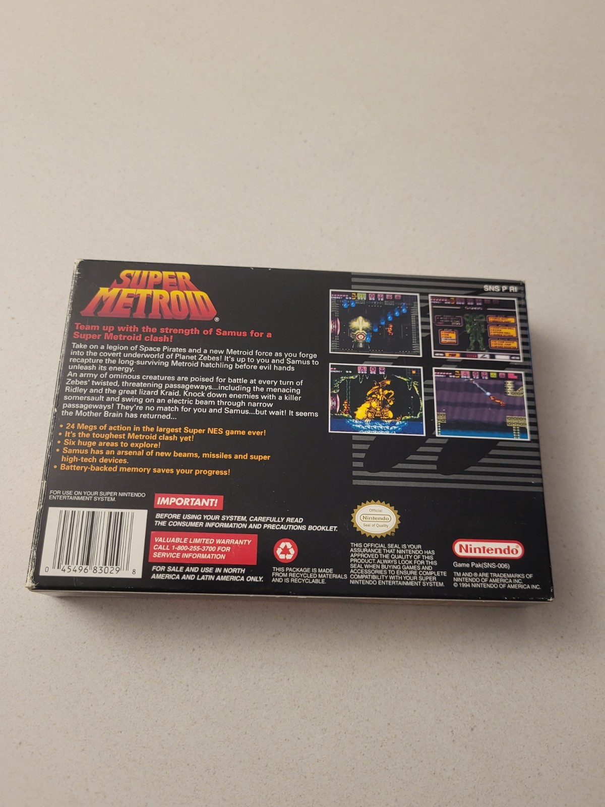 Super Metroid SNES CIB Complete SNS-RI-USA Manual All Inserts VG+