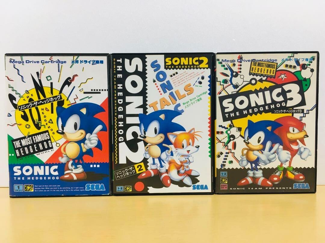 Sonic The Hedgehog 1 2 3 Boxed SEGA Mega Drive MD Genesis Japanese Tested Rare