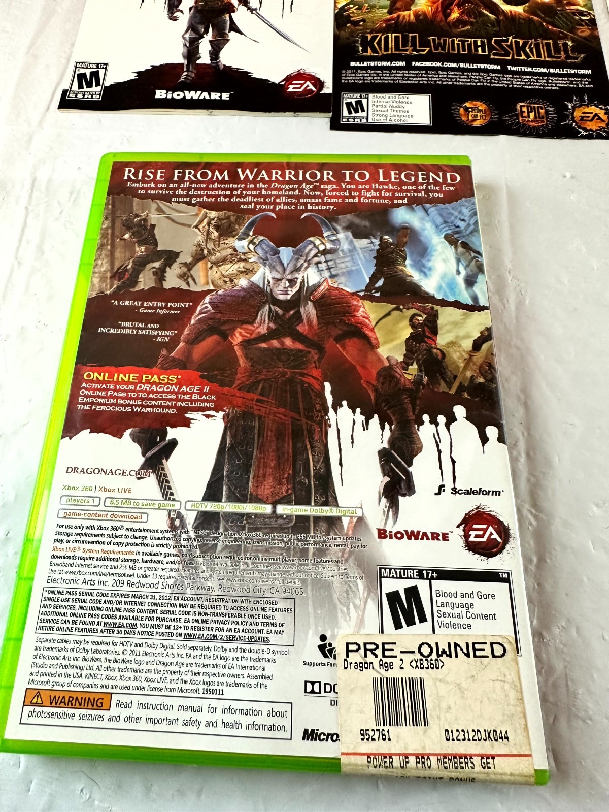 2011 Dragon Age II Xbox 360 BioWare EA Video Game