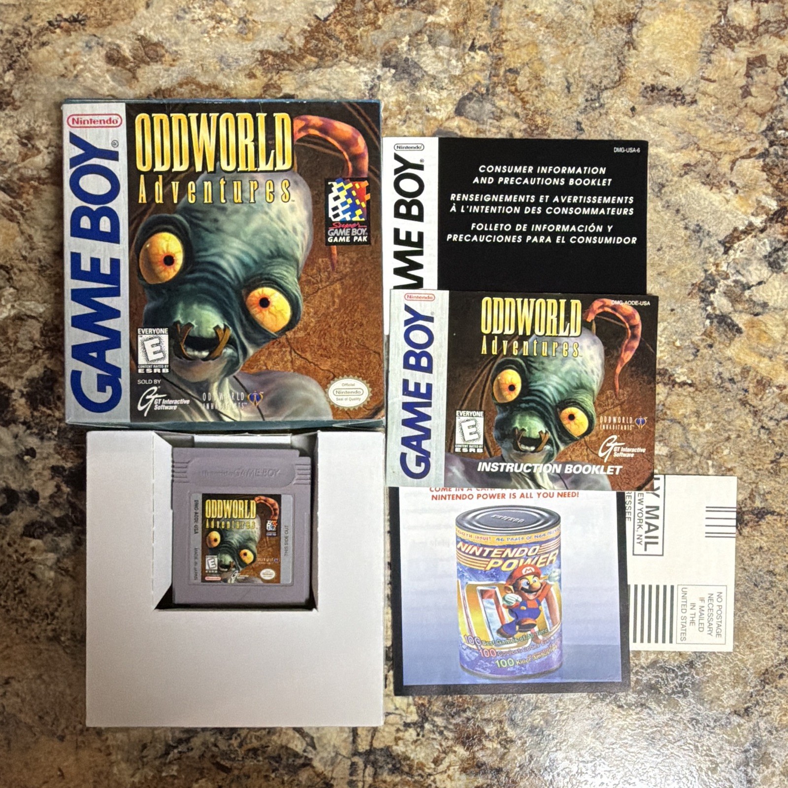 GT Interactive Oddworld Adventures (Game Boy) Complete Box Cart Manual Inserts