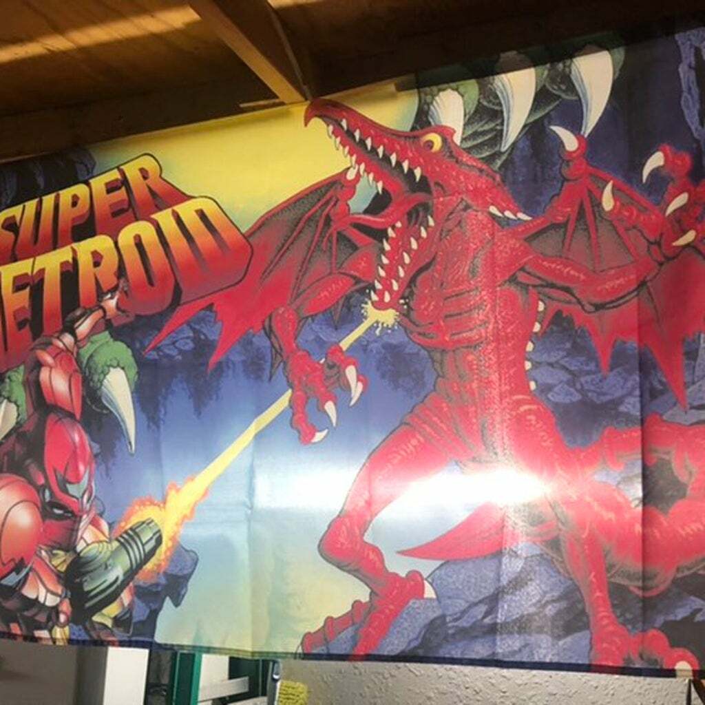 Super Metroid Nintendo SNES Boxart 5′ Samus Flag Banner Poster