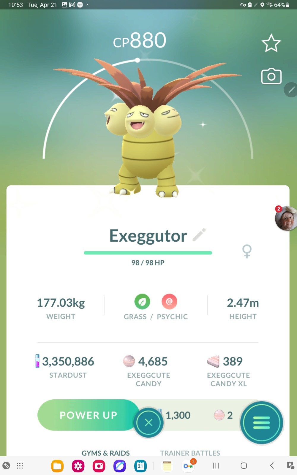 Shiny Exeggutor in GO. Custom OT to Home read description