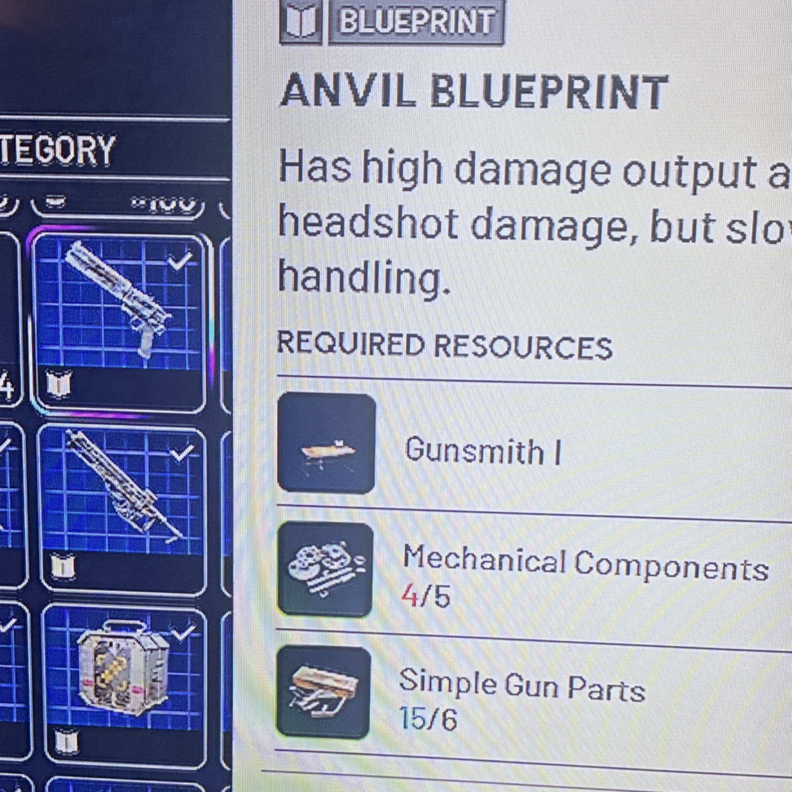 Anvil Blueprint Crafting Gunsmith I Mechanical Components Simple Gun Parts