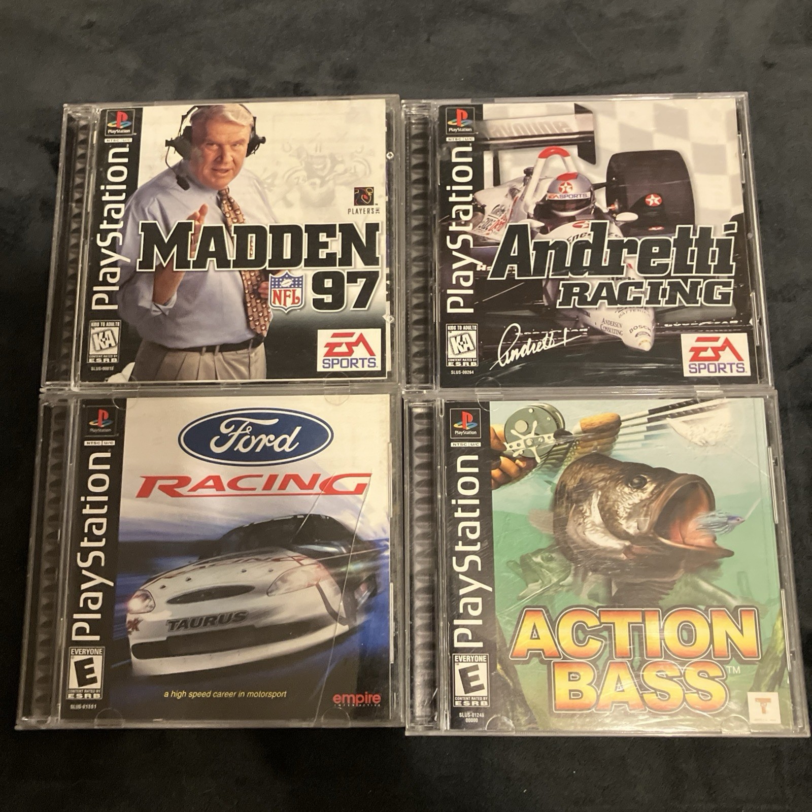 Sony PlayStation PS1 Sports Bundle – Madden, Andretti, Ford Racing, Action Bass