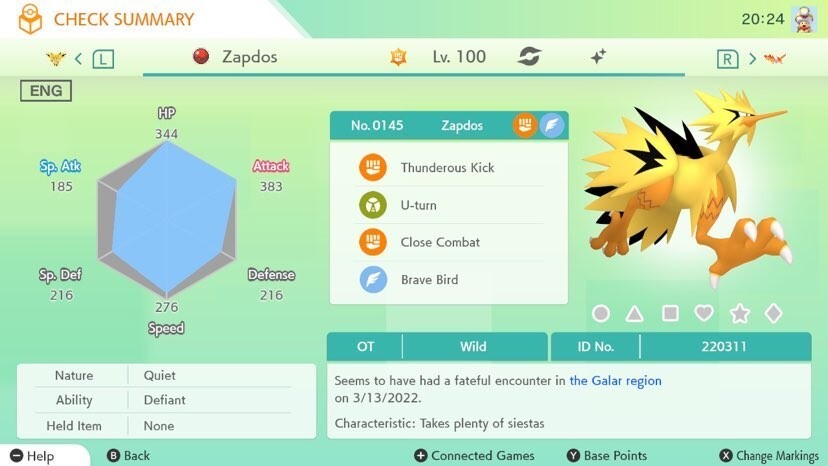 🔥Pokémon Scarlet & Violet🔥 Shiny Zapdos with free item from Galar region!!🌟🌟