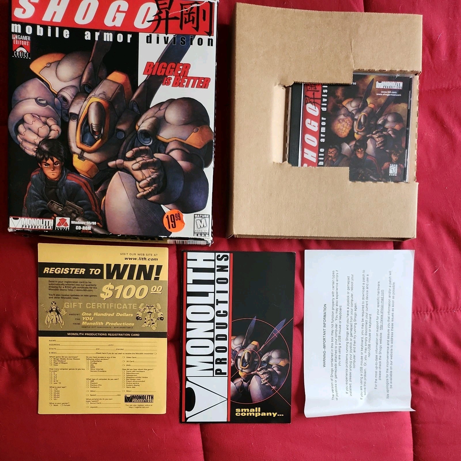 Shogo: Mobile Armor Division (PC CD-ROM, Monolith, 1998) Big Box Game. CIB RARE
