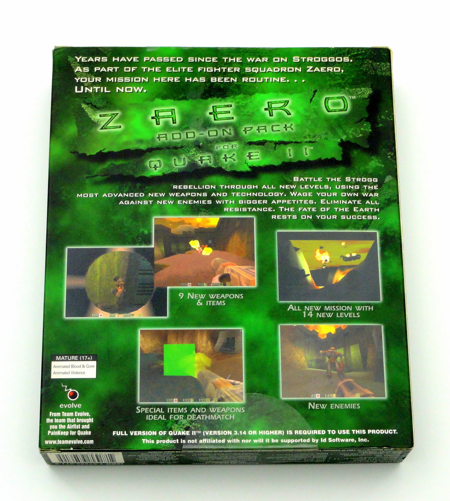 ZAERO Add-On Pack For Quake II PC Big Box (Rare Vintage Game)