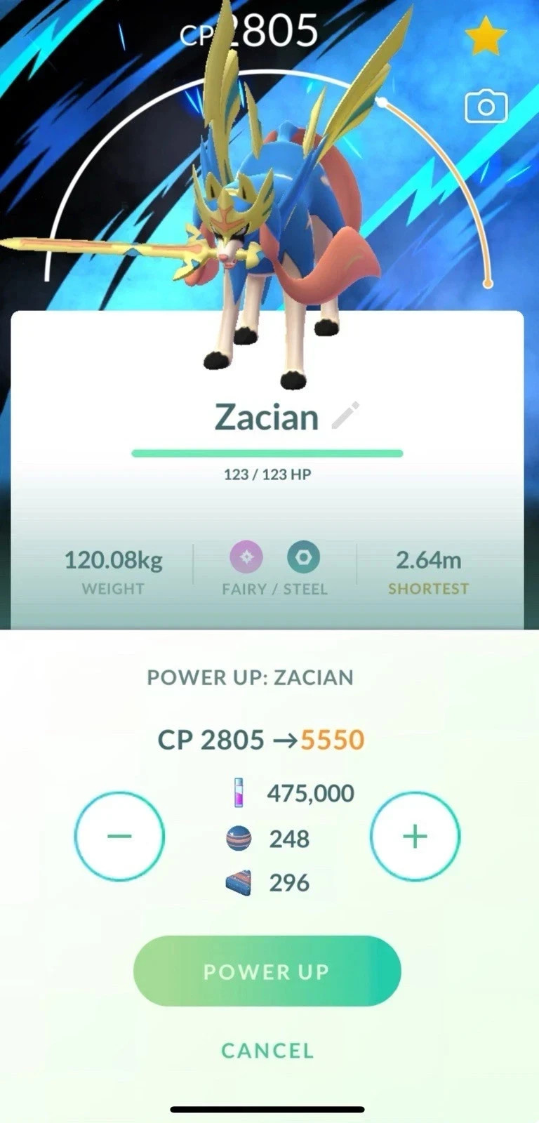 Non Shiny Zacian Level 50 Crowned Zacian Transformed BG + Trinket lucky