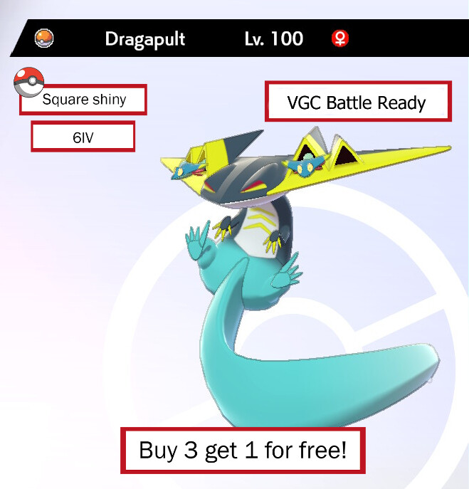 Ultra Shiny Dragapult Battle Ready 6 IV for Pokemon Sword and Shield