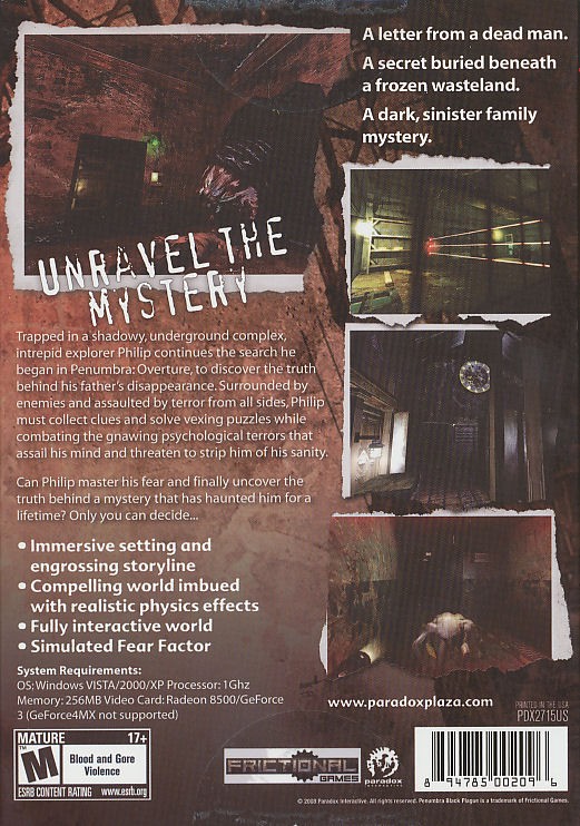 PENUMBRA Black Plague – US Version – Mystery Horror Adventure PC Game NEW in BOX