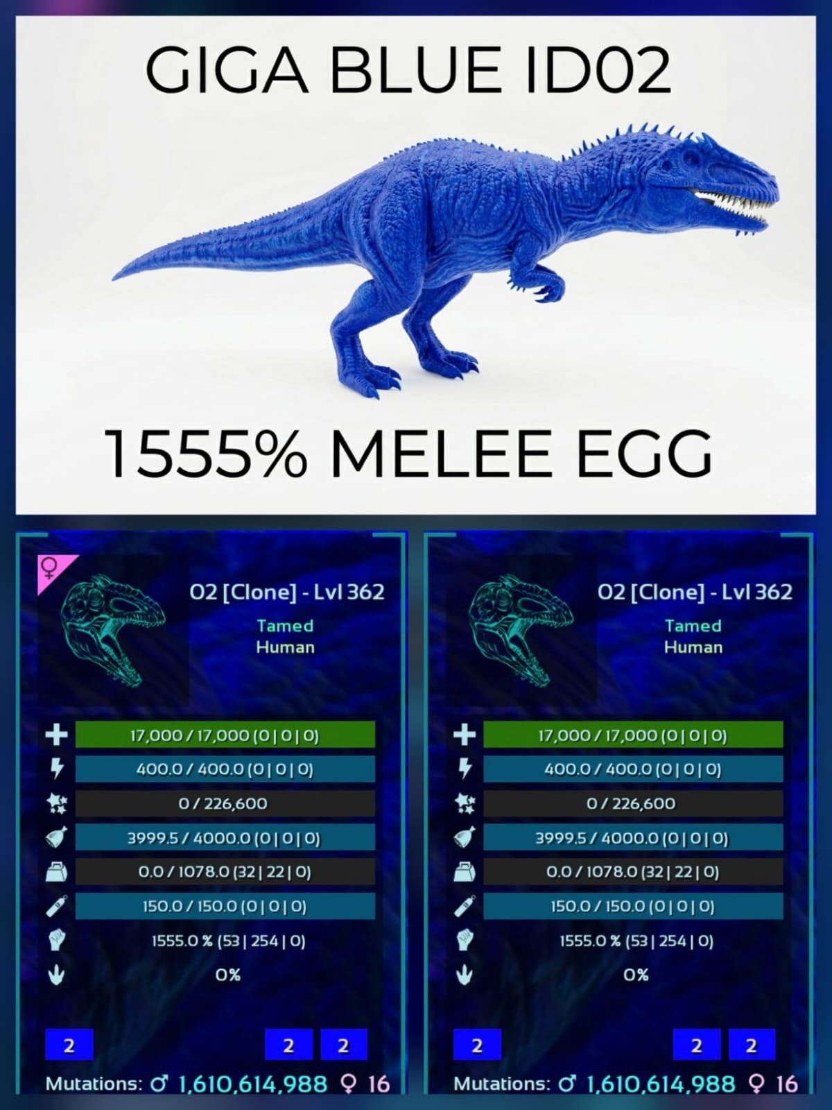 Giga Top Stats – EGG PAIR – Ark Survival Ascended Official PVE PC/XBOX/PS5