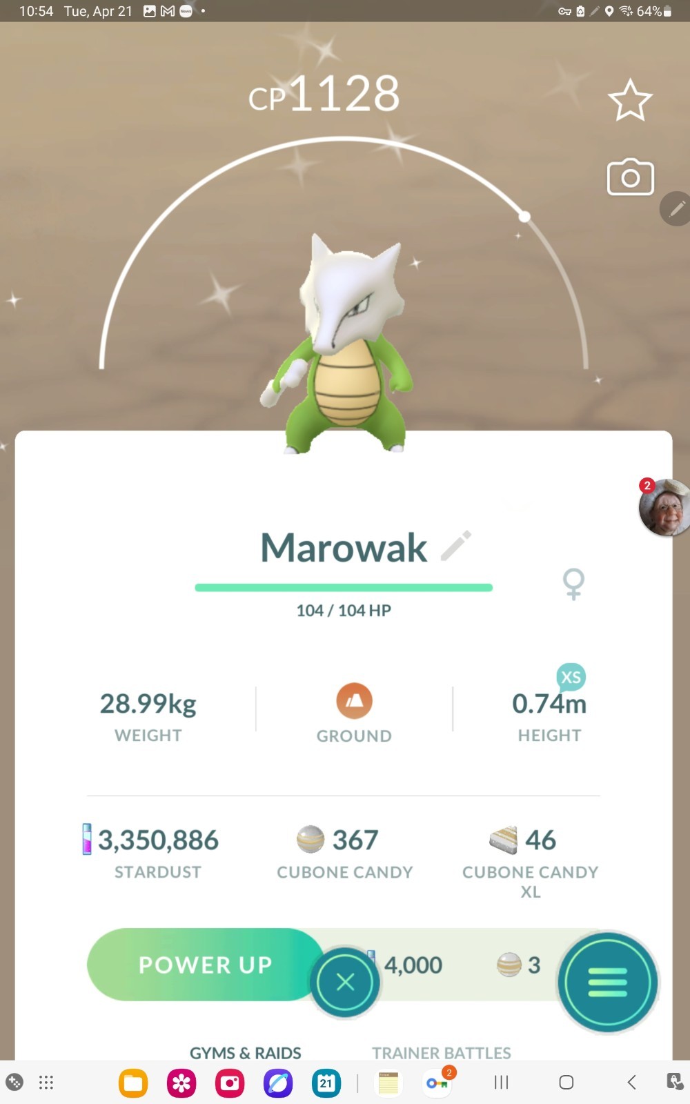 Shiny Marowak in GO. Custom OT to Home read description