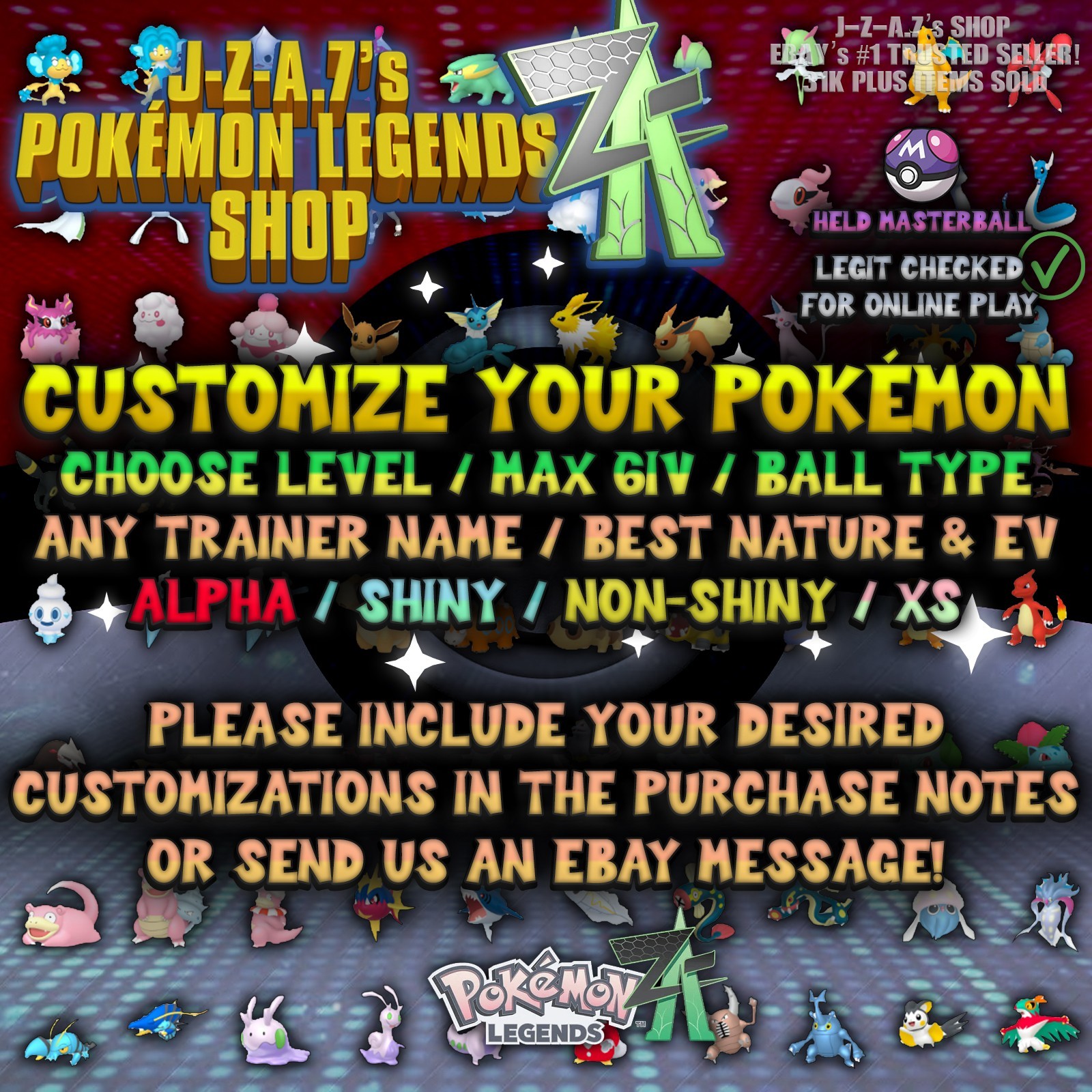 POKEMON LEGENDS ZA ❤️ CUTE SHINY ALPHA POKEMON✨6IV + EV (ATK SPE) ✅ PICK LVL