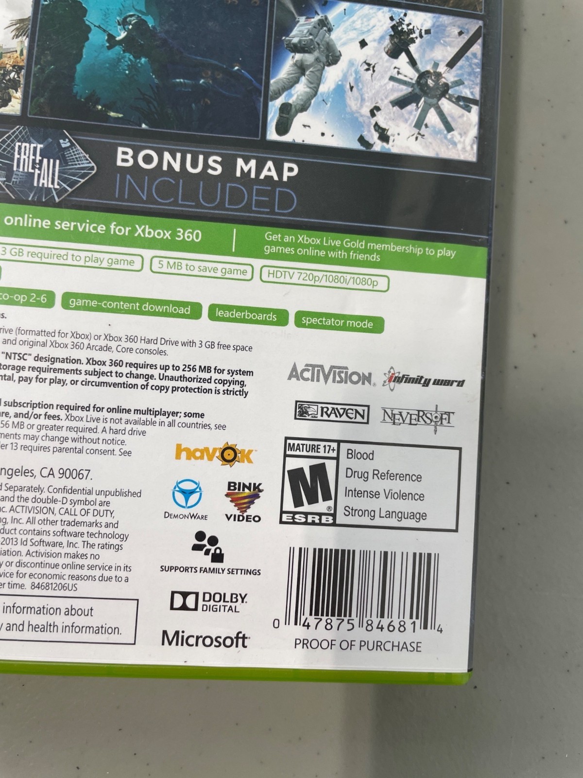 Xbox 360 Video Game Call Of Duty Ghosts Activision Rated M Mature 17+ Microsoft