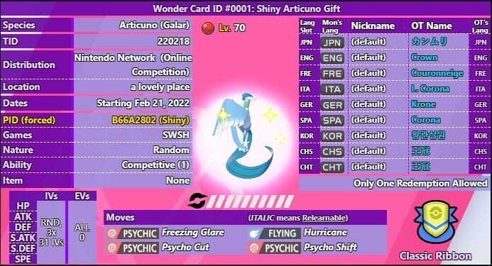 🔥Pokémon Scarlet & Violet🔥 Shiny Articuno with free item from Galar region🌟🌟