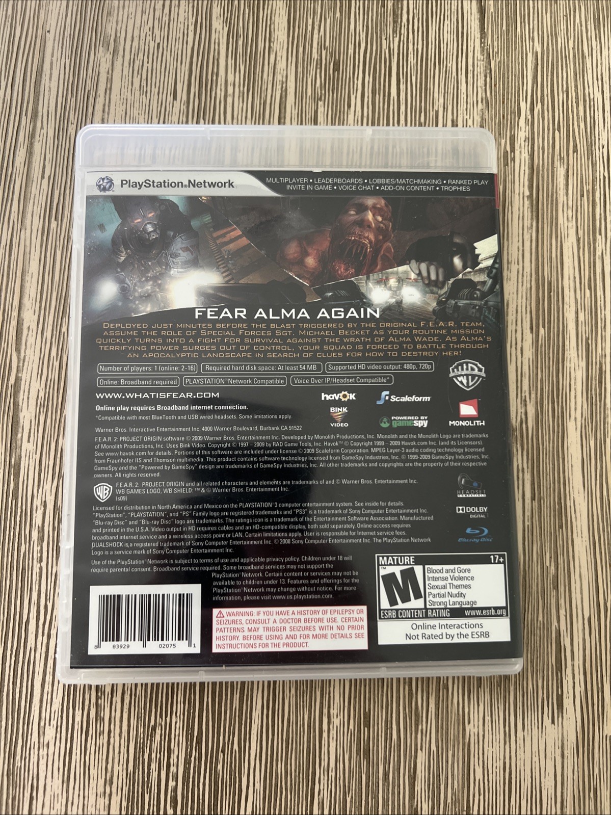 F.E.A.R. 2: Project Origin (Sony PlayStation 3, PS3, 2009) Complete