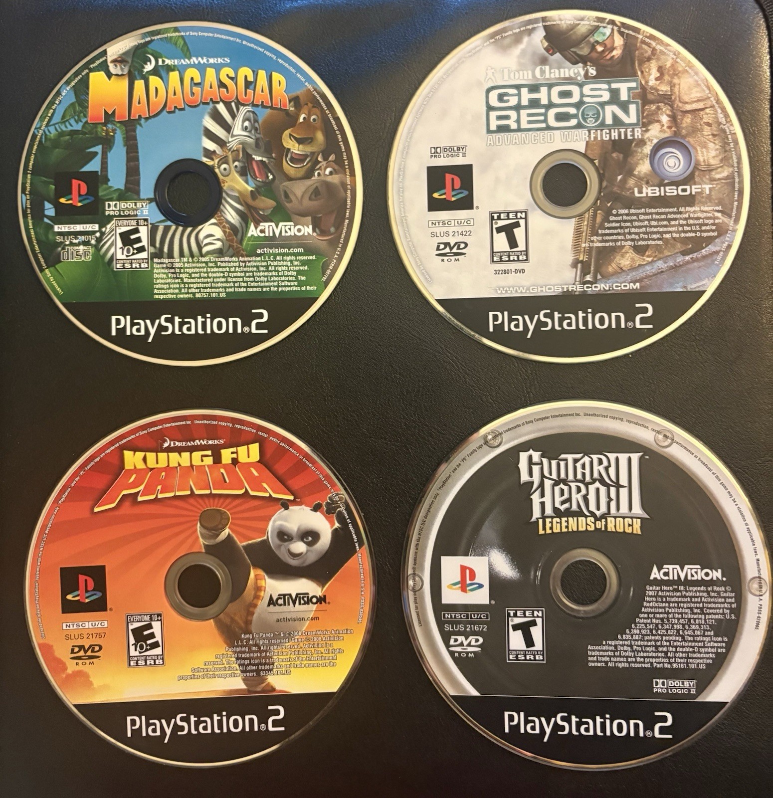 Ps2 Black Label Bundle (Madagascar, Ghost Recon, Kung Fu Panda, Guitar Hero III)