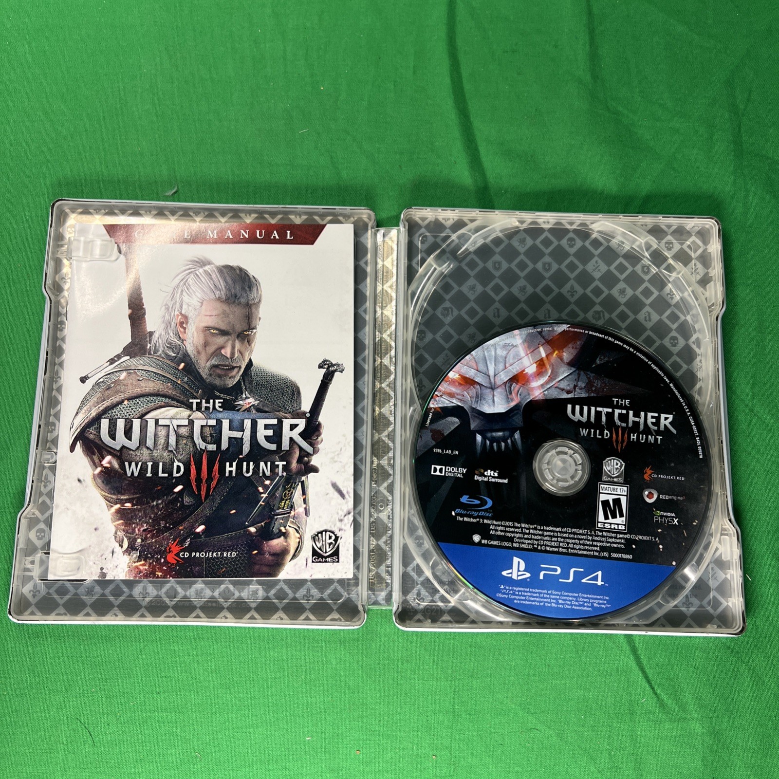 The Witcher 3 Wild Hunt PS4 Steelbook Complete w/ Manual & Blu-ray Disc