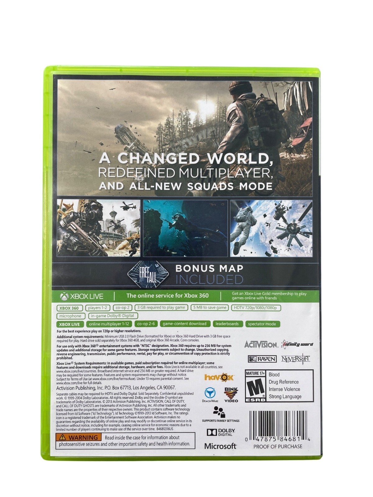 Xbox 360 Video Game Call Of Duty Ghosts Activision Rated M Mature 17+ Microsoft