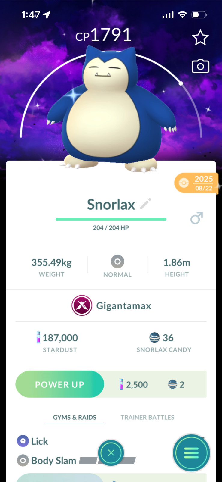 Shiny Gigantamax Snorlax Dark Sky Background | Pokémon GO | Mini PTC