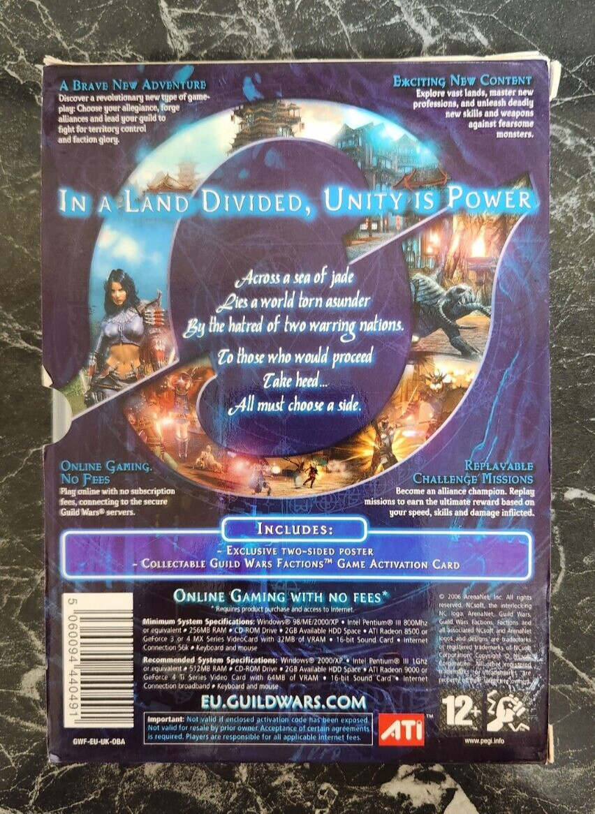 Vintage PC RPG Games Guild Wars & Factions CD Rom Role Playing Game 2006-07 VGC