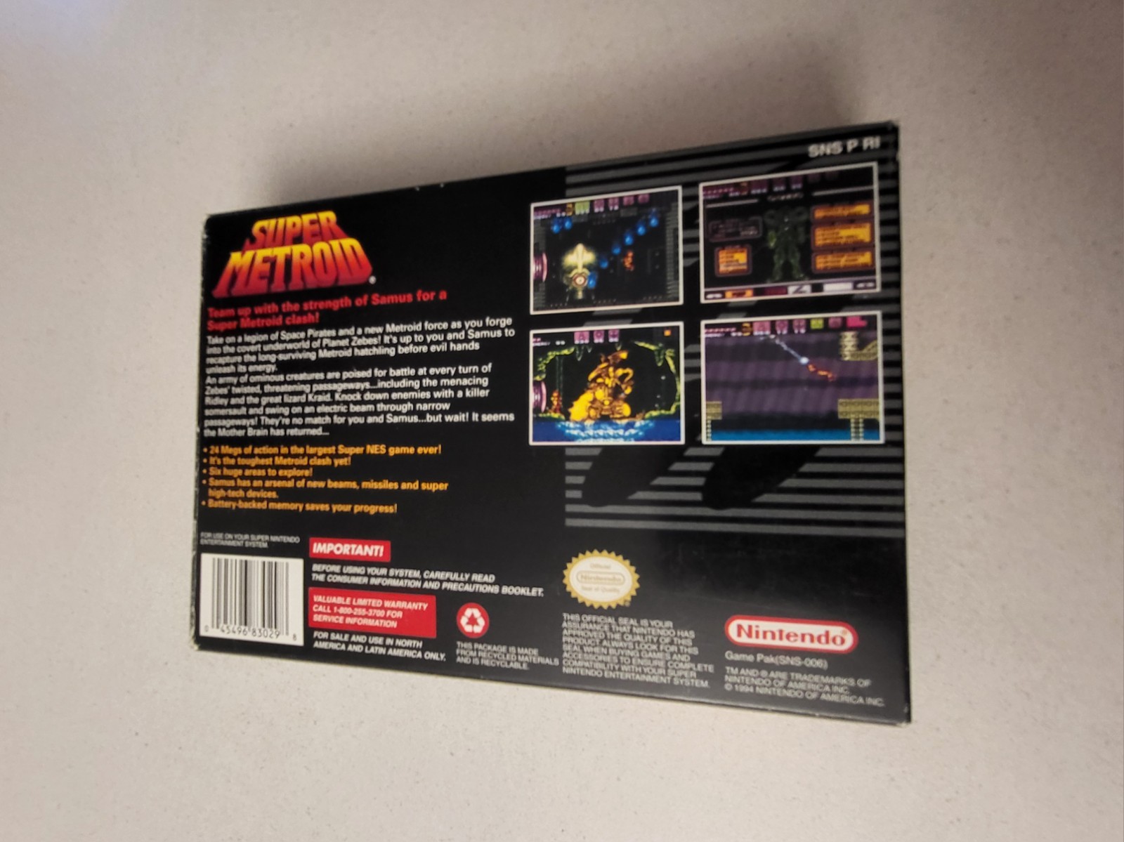 Super Metroid SNES CIB Complete SNS-RI-USA Manual All Inserts VG+