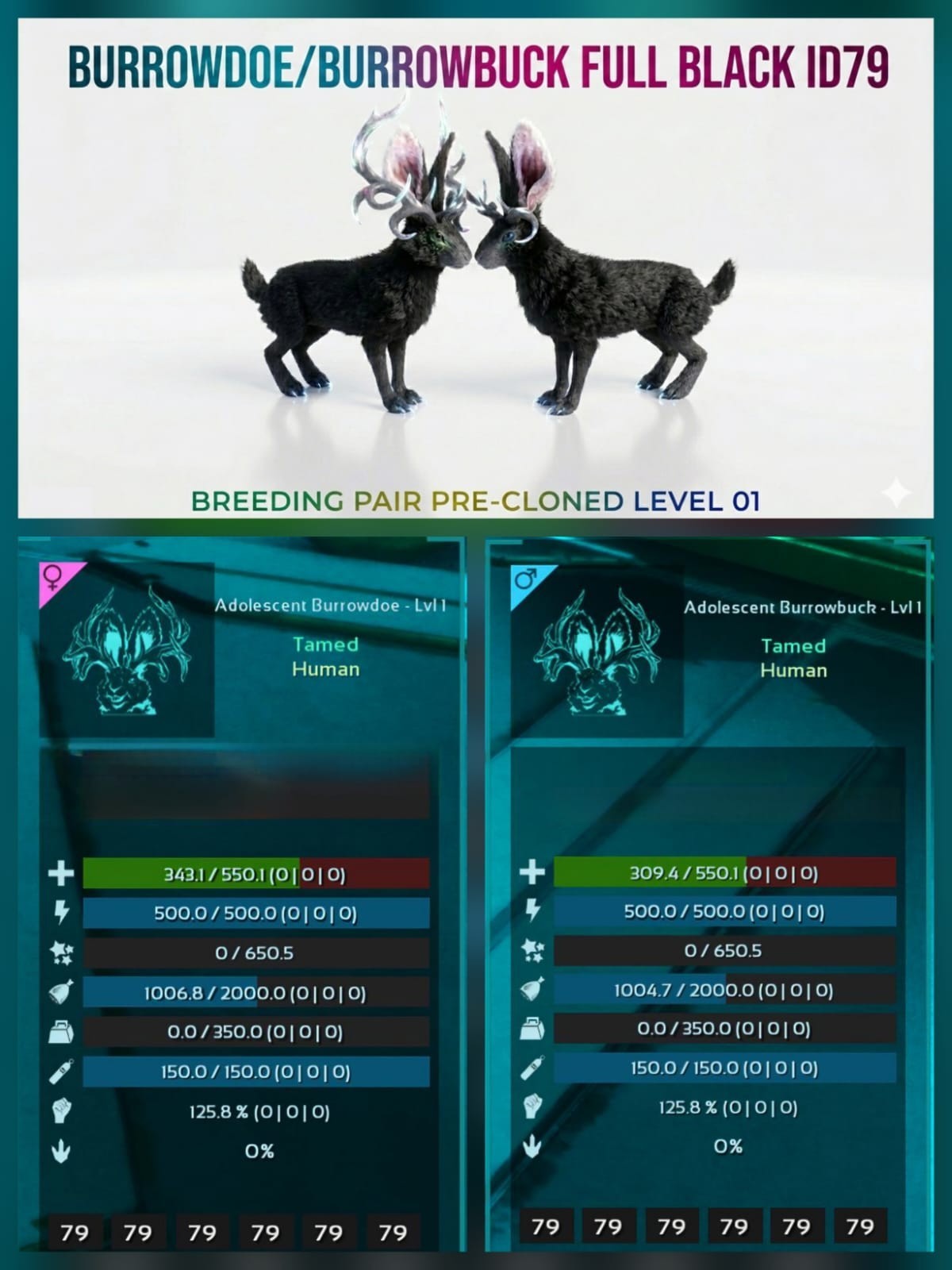 BURROWDOE BURROWBUCK Pre-Cloned Level 01 Ark Ascended Official PVE PC/XBOX/PS5