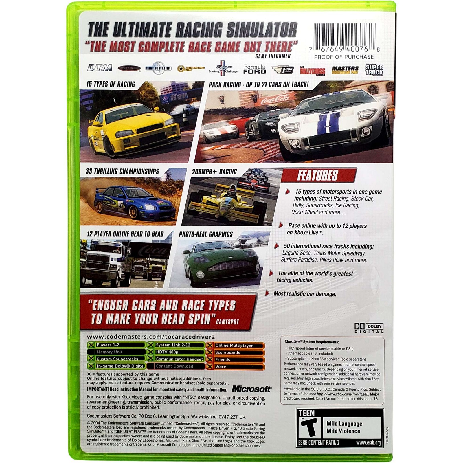 Toca Race Driver 2 – Microsoft Xbox Tested 1Y Guarantee