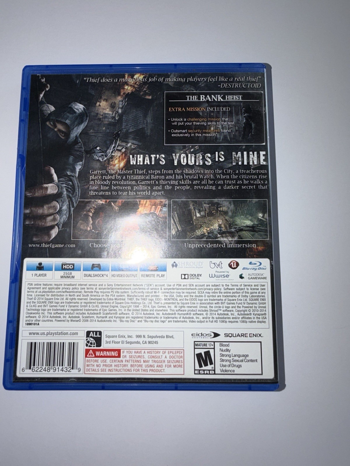 Thief (Sony PlayStation 4, 2014) Square Enix Action & Adventure M – Mature