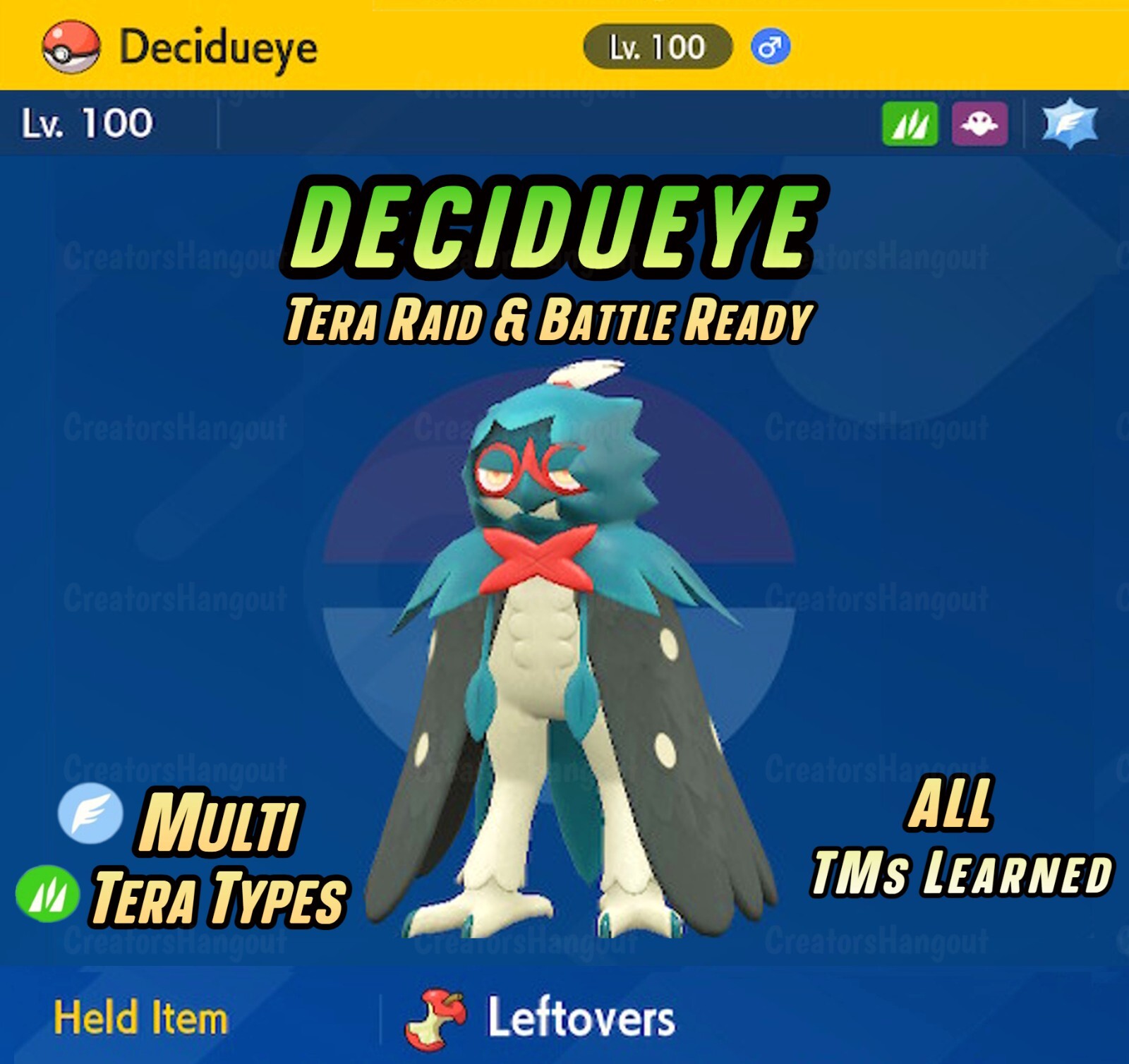 DECIDUEYE • SHINY 6IV ⭐ Custom OT ⭐️ Pokemon Scarlet and Violet | Mightiest Mark