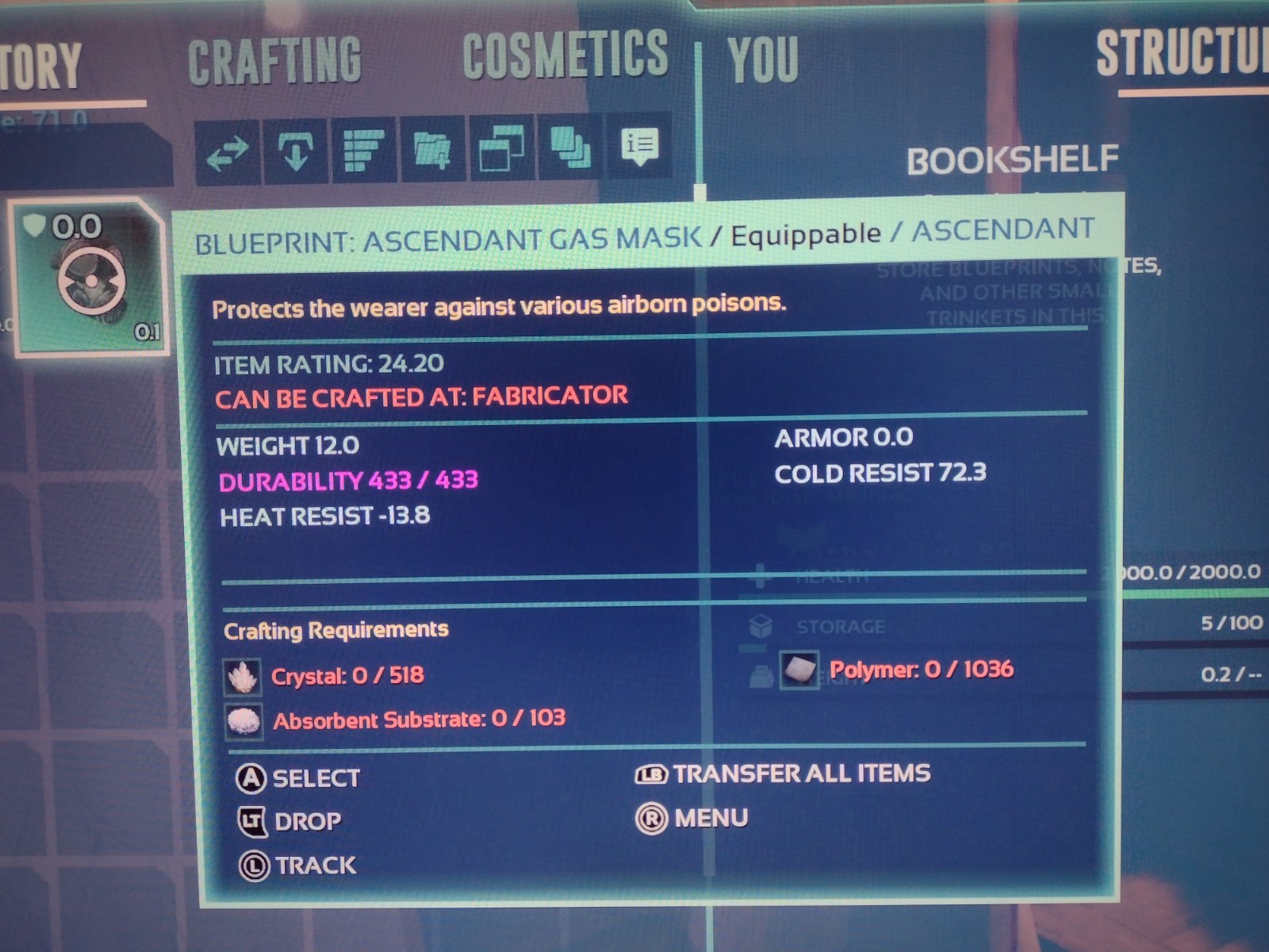 Ark Ascended Asc Gas Mask Blueprint 433 Durability!