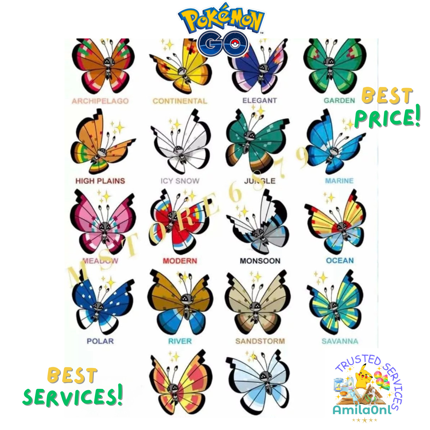 Pokémon G0 – Shiny Scatterbug – All Formed – P0kem0n TRAlNER CIub ( P T C)