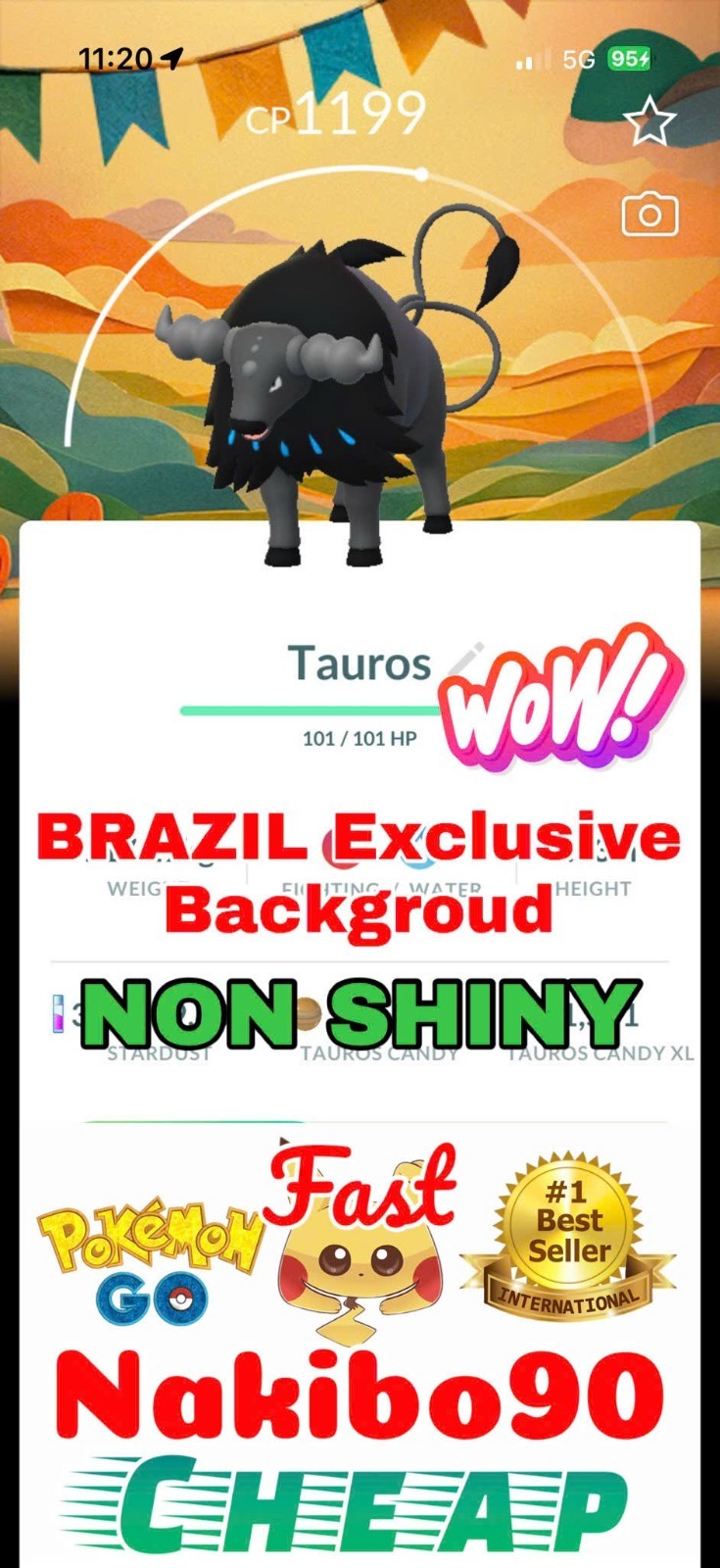 Pokemon✨Paldean Tauros Aqua Breed Special Background✨BRAZIL✨TRA-DE✨Go✨P’TC✨