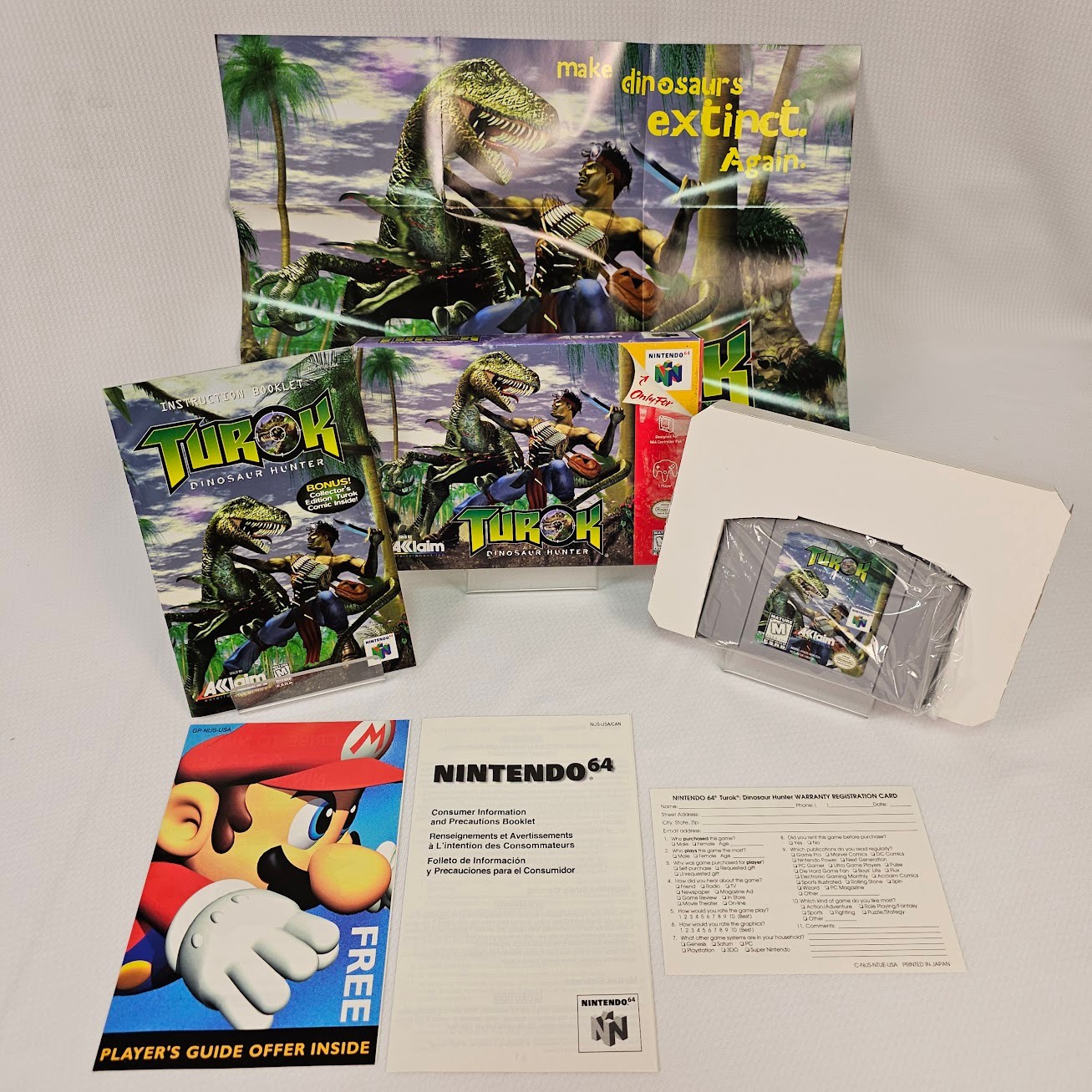 Turok: Dinosaur Hunter N64 (Nintendo 64, 1997) CIB Complete W/ Manual & Poster
