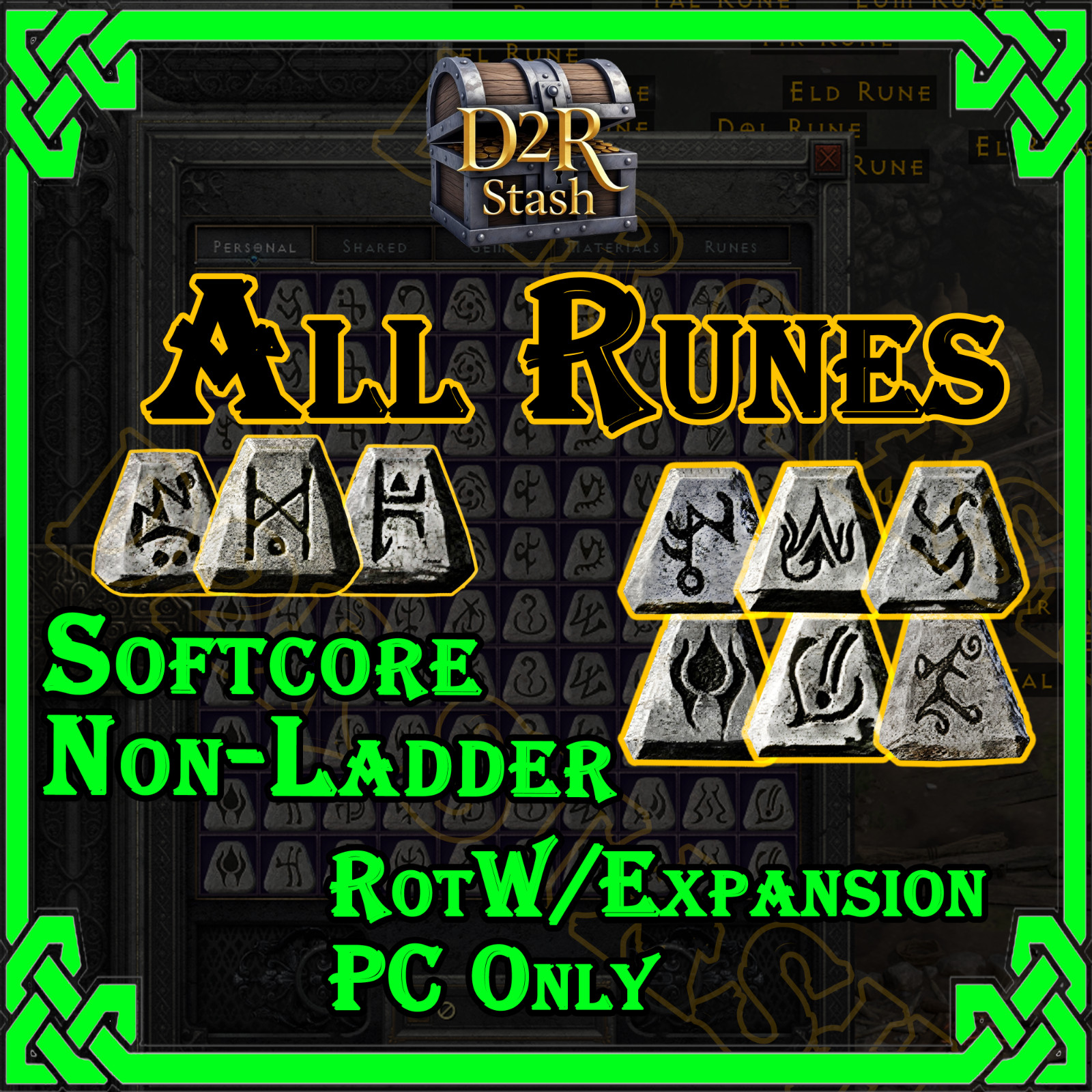 All Runes Diablo 2 Resurrected d2r Non ladder Softcore PC El thru Zod, Jah Ber