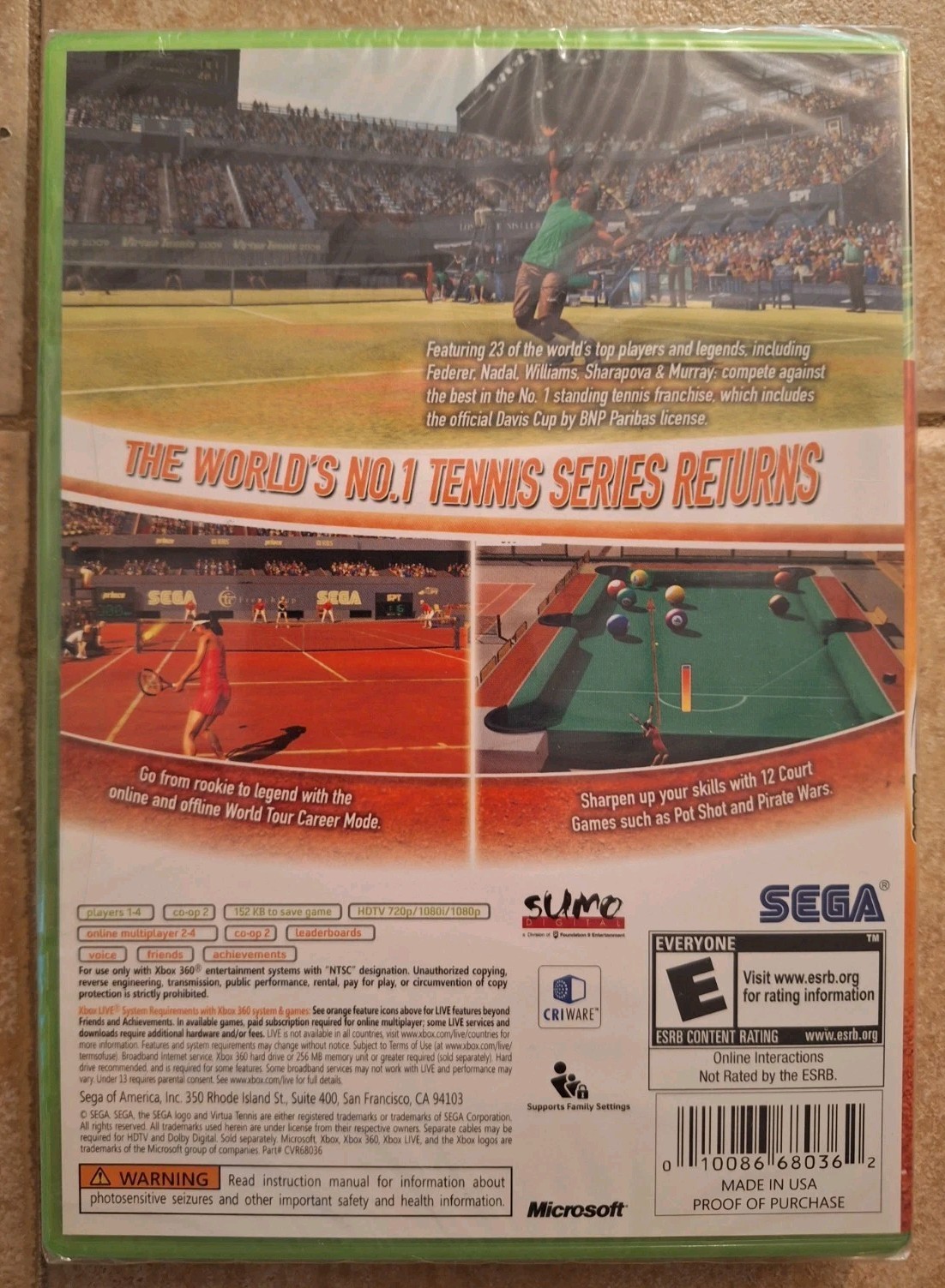 Virtua Tennis 2009 (Microsoft Xbox 360, 2009) New, Sealed, Free Shipping
