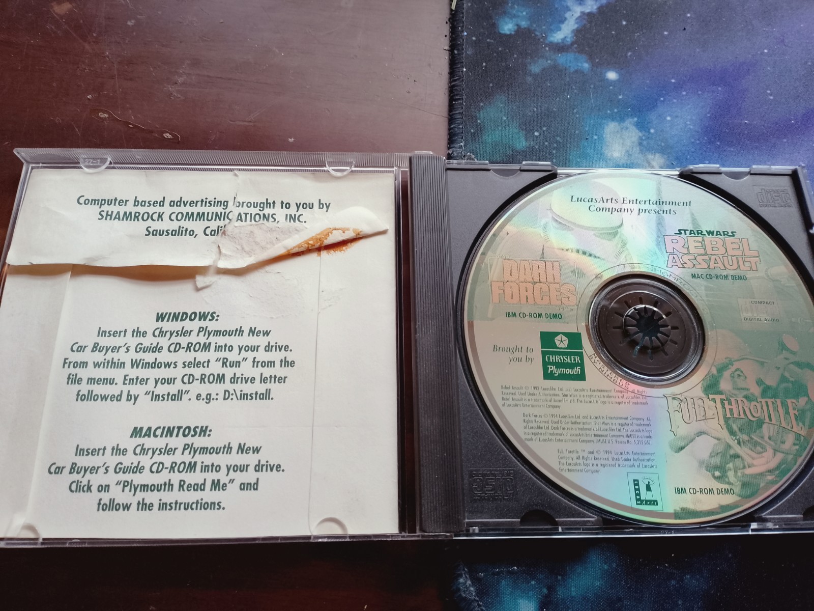 LucasArts Dark Forces, Rebel Assault, Full Throttle Demo CD-ROM PC/Mac