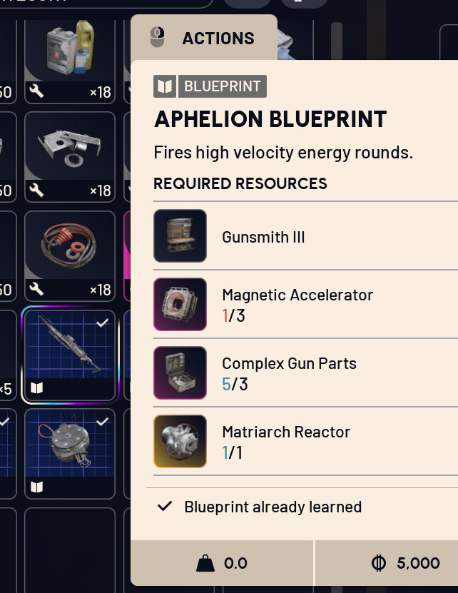 Aphelion Blueprint Arc Raiders