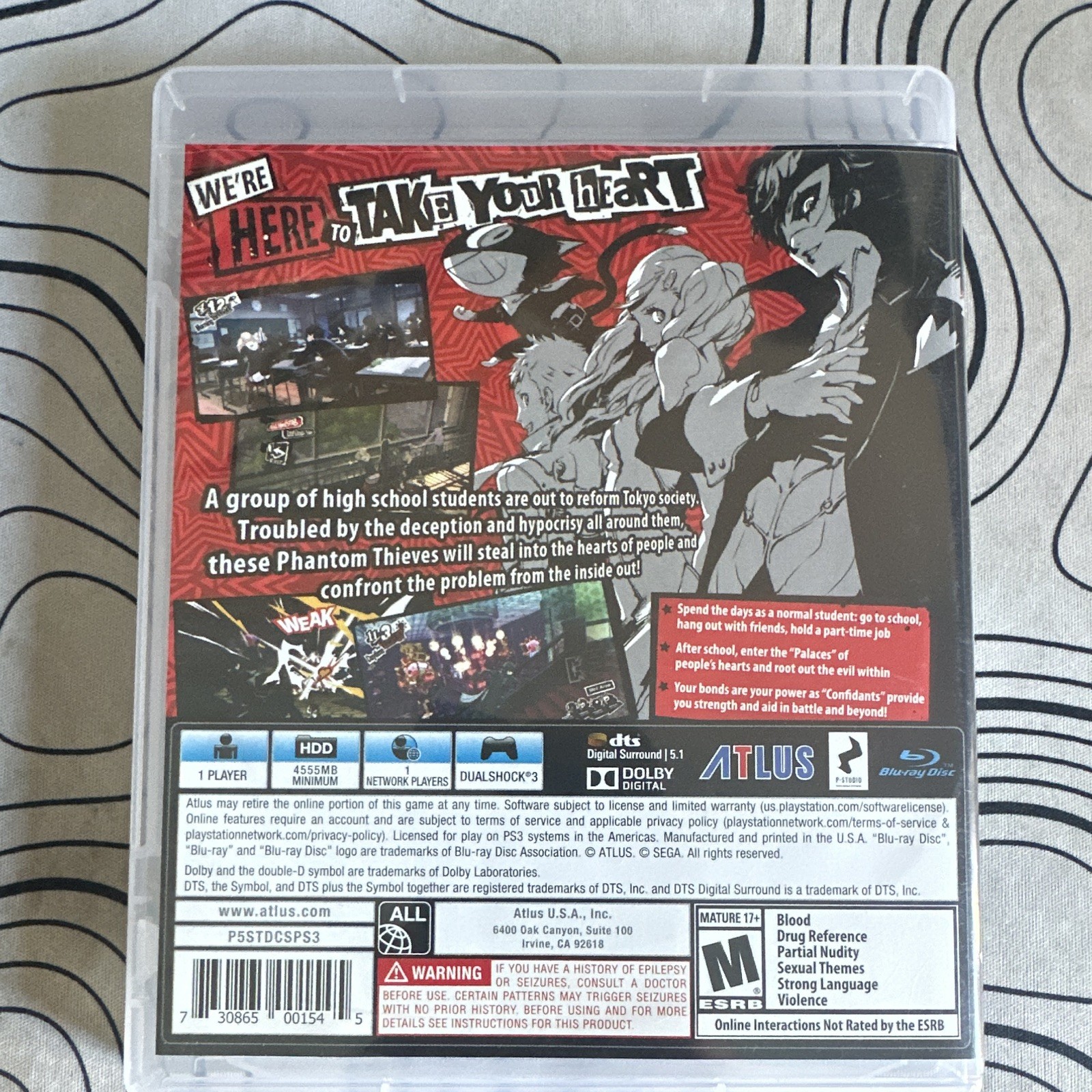 ATLUS Persona 5 Sony PlayStation 3 PS3 2017 M NTSC-U/C Manual JRPG
