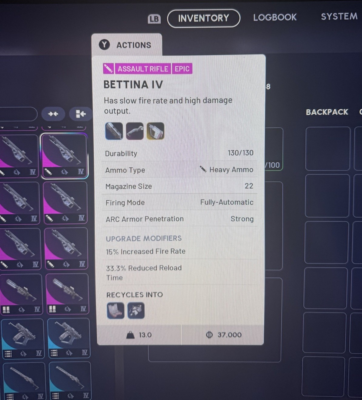 🔥Arc Raiders Bettina IV ( 1x ) MAX Attachment fully repaired KINETIC CONVERTOR