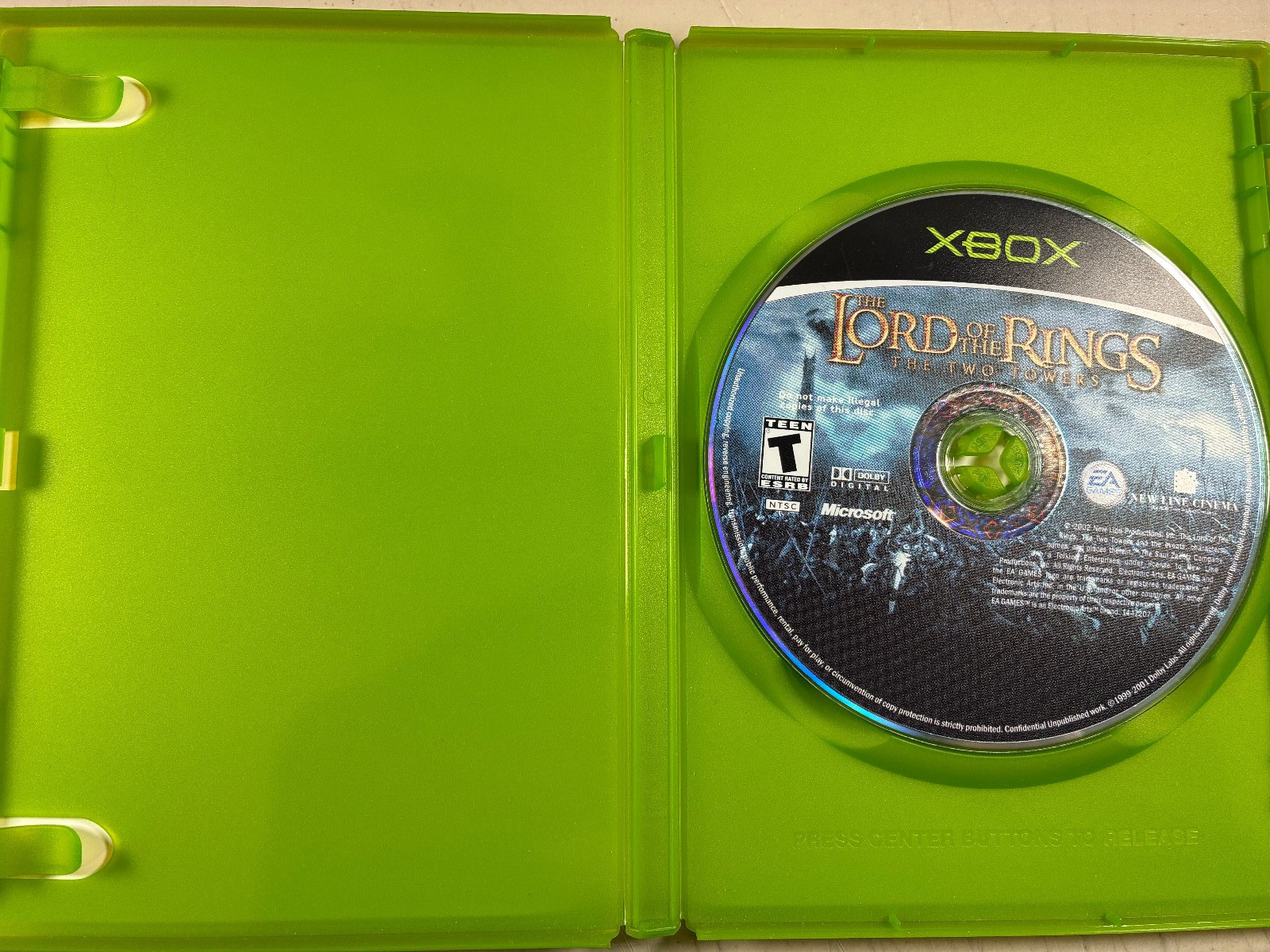 Xbox Lord of the Rings The Two Towers Video Game Rated T Teen No Manual