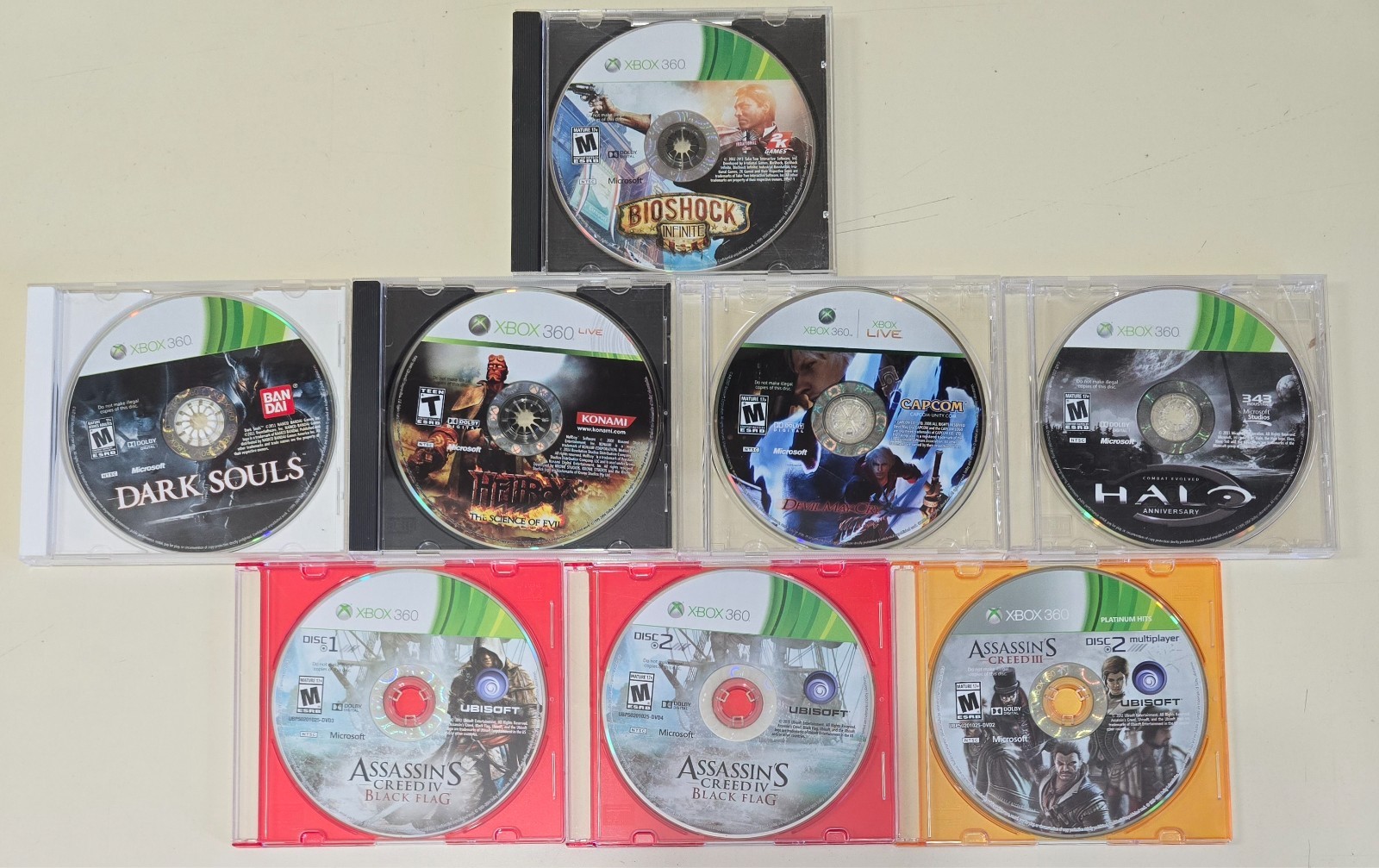 Disc Only Microsoft Xbox 360 Lot – 8 Assassins, Halo, Dark Souls, Hellboy, Plus