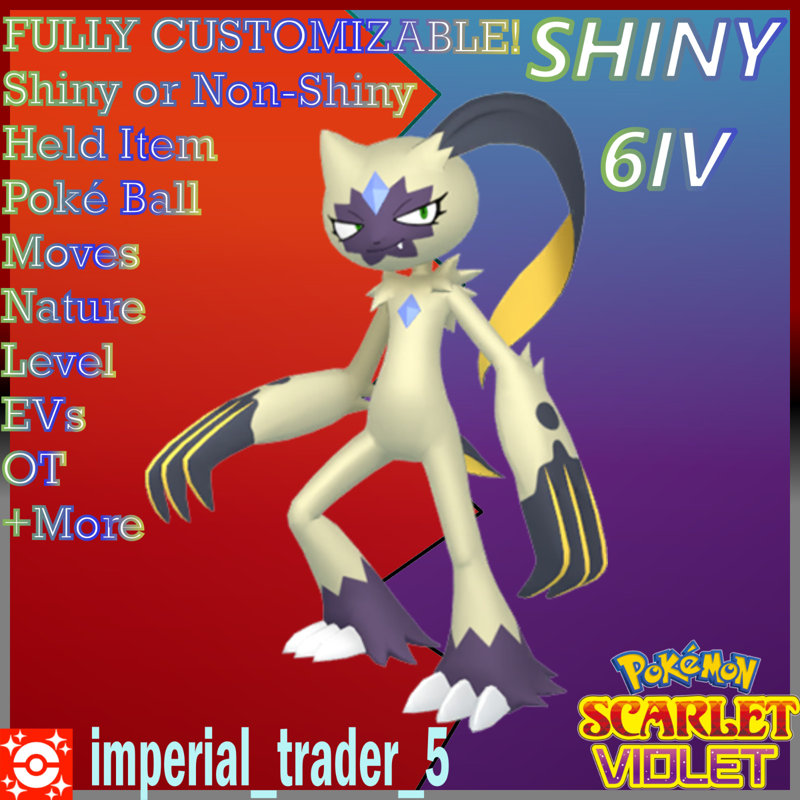 Pokémon Scarlet and Violet ✨SHINY✨ Sneasler W/ Best 6IV + Customizable