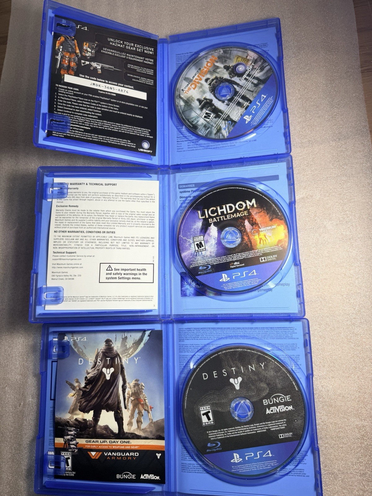PlayStation4 PS4 Games Lot (Destiny, Lichdom Battlemage, Tom Clancy Division)