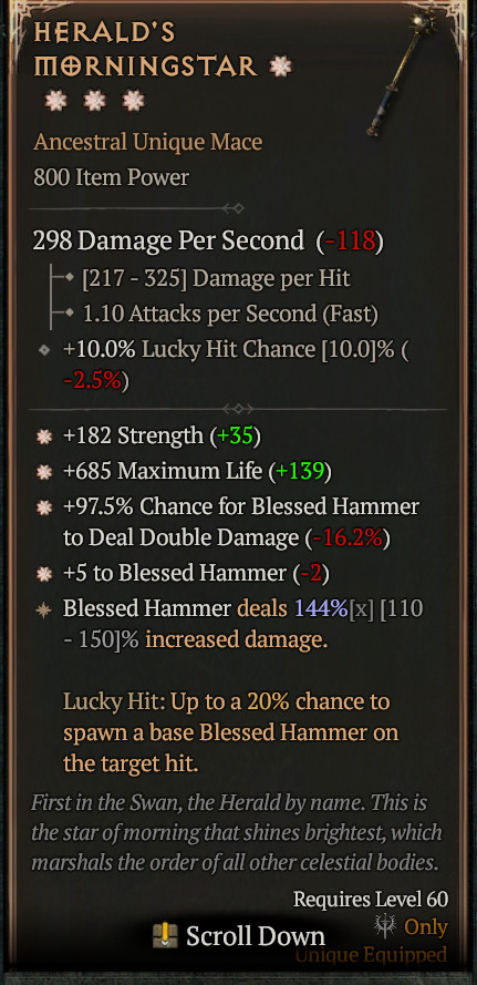 🔥DIABLO 4 SEASON 11 SC🔥Herald’s Morningstar Unique Weapon