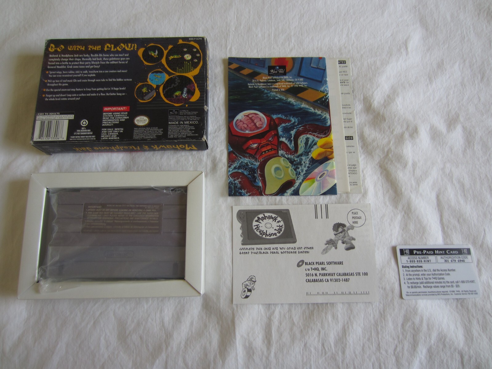 Mohawk and Headphone Jack SNES Super Nintendo CIB 100% Complete Phone Card RARE