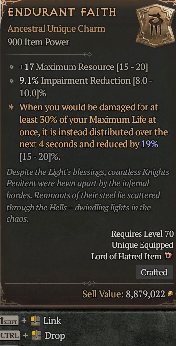 Unique Charm Endurant Faith 17 To Max Resource Diablo 4 Season 14 S14