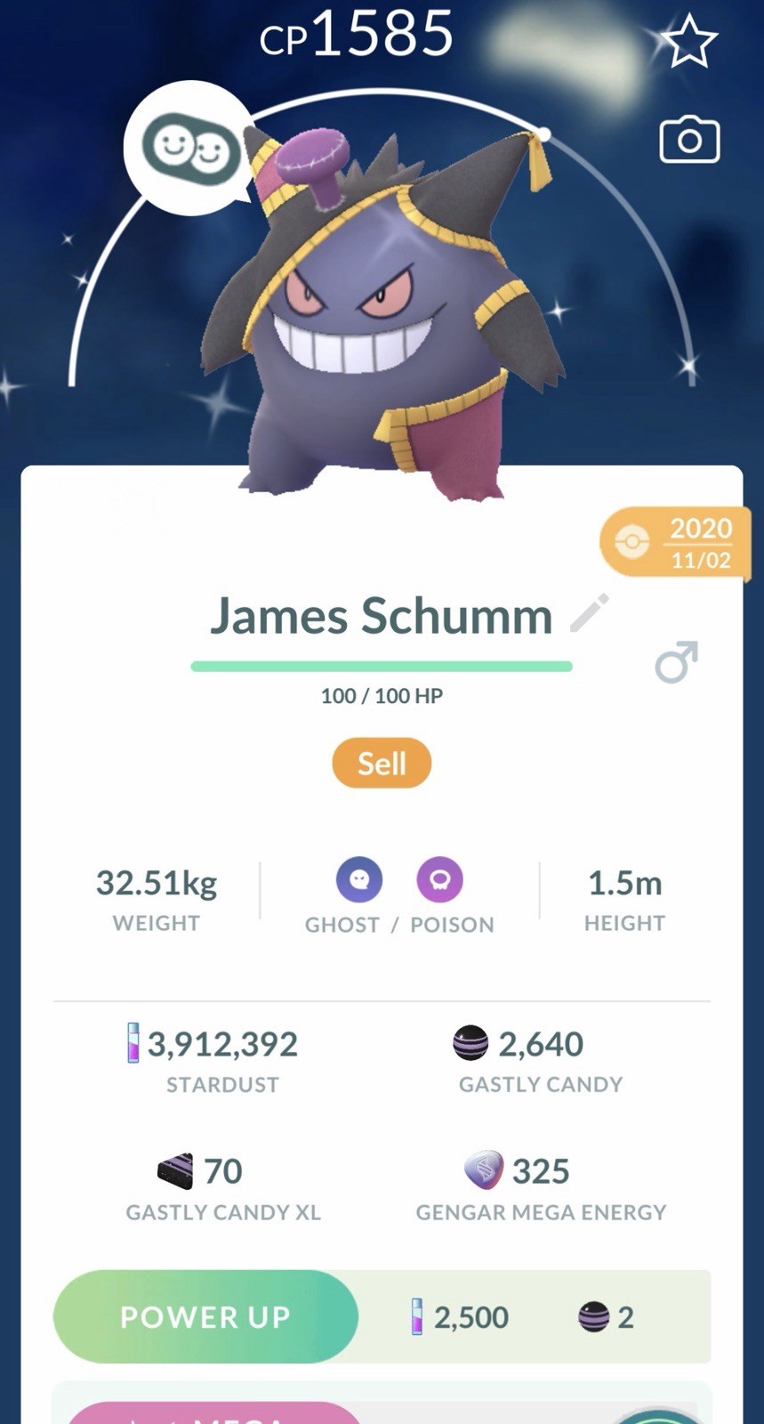 Shiny Halloween Gengar 2020 , Ultra Rare , Niantic Pokémon GO.