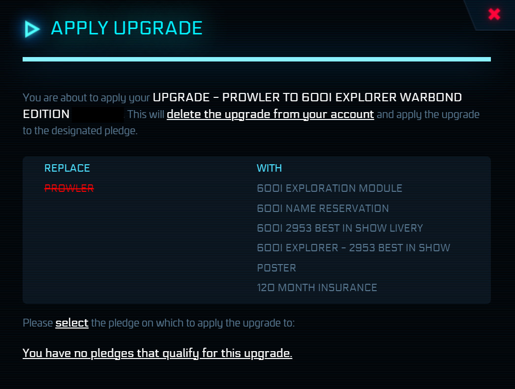 Star Citizen – UPGRADE – PROWLER TO 600I EXPLORER BIS BEST IN SHOW 2953