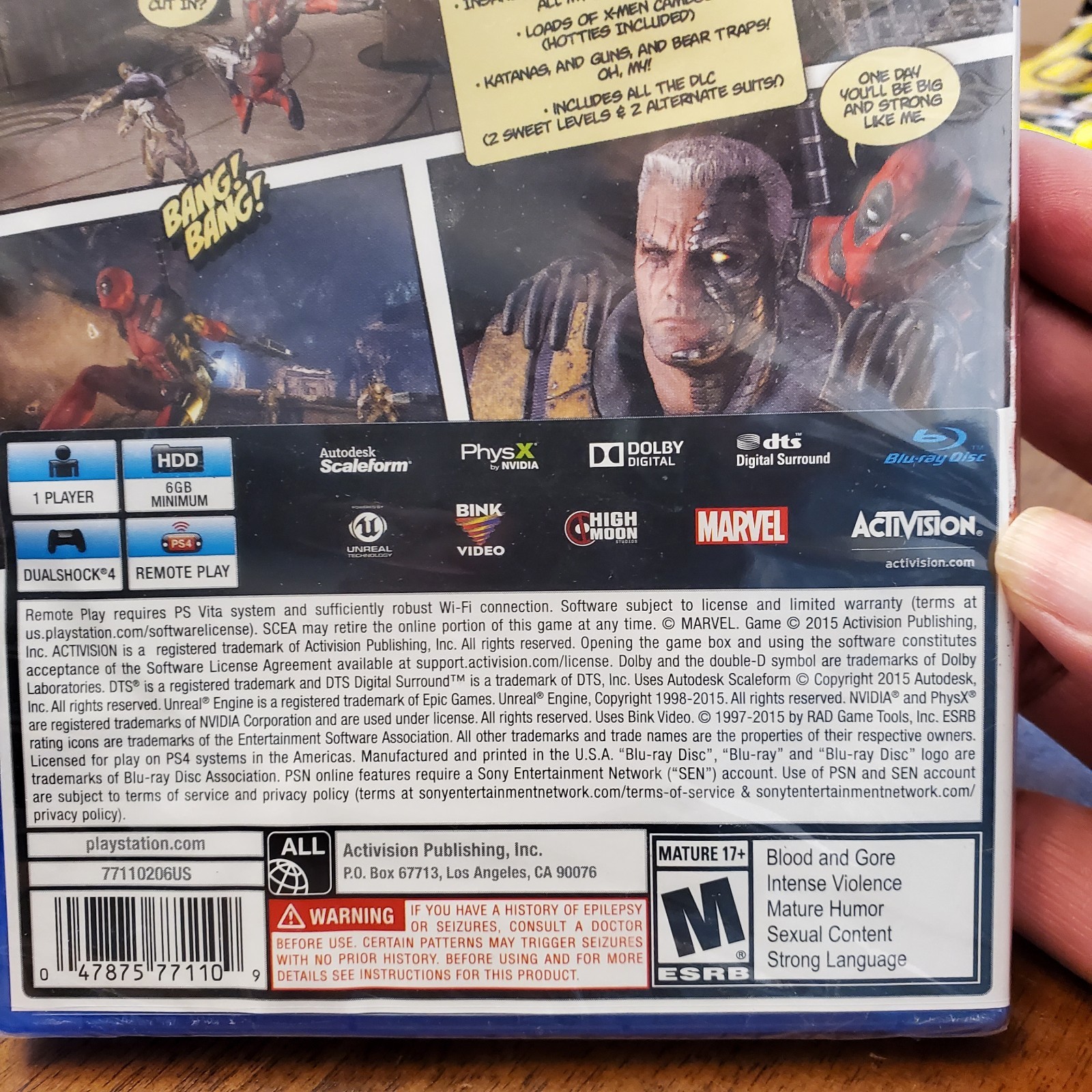 Factory Sealed Activision Deadpool PS4 Action Game 2015, Marvel, Loose Disk